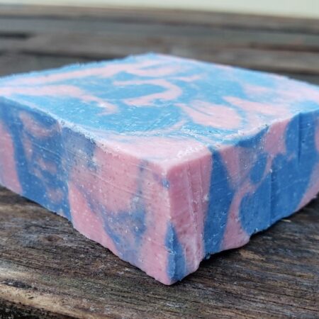 peppermint lavender goat milk soap on a wood table