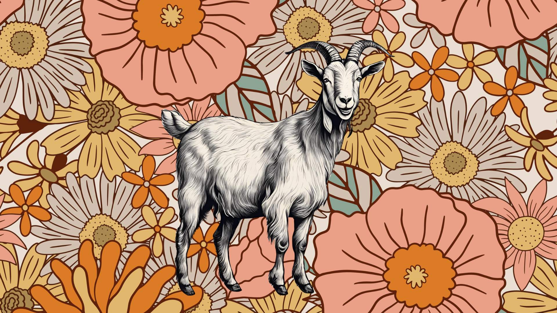 grateful goat on a field of flowers