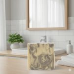 patchouli scented goat milk soap bar on bathroom counter