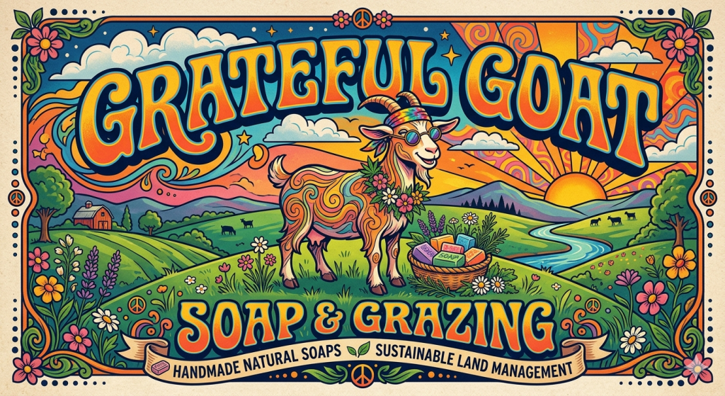 Grateful Goat grazing and soap banner